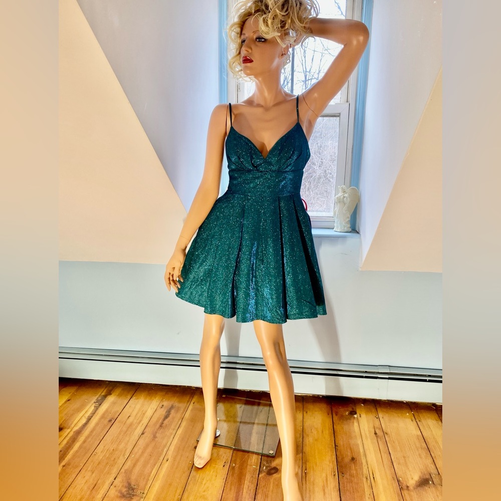 PARTY DRESS by B DARLIN NWT 7/8 SHIMMERING AQUAMARINE LINED W CRINOLINE